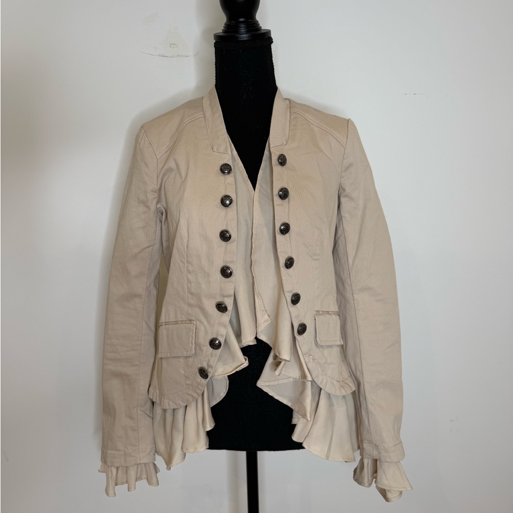 Free People Ruffled Military-Style Jacket | Cream / Neutral | XS - Picture 2 of 5